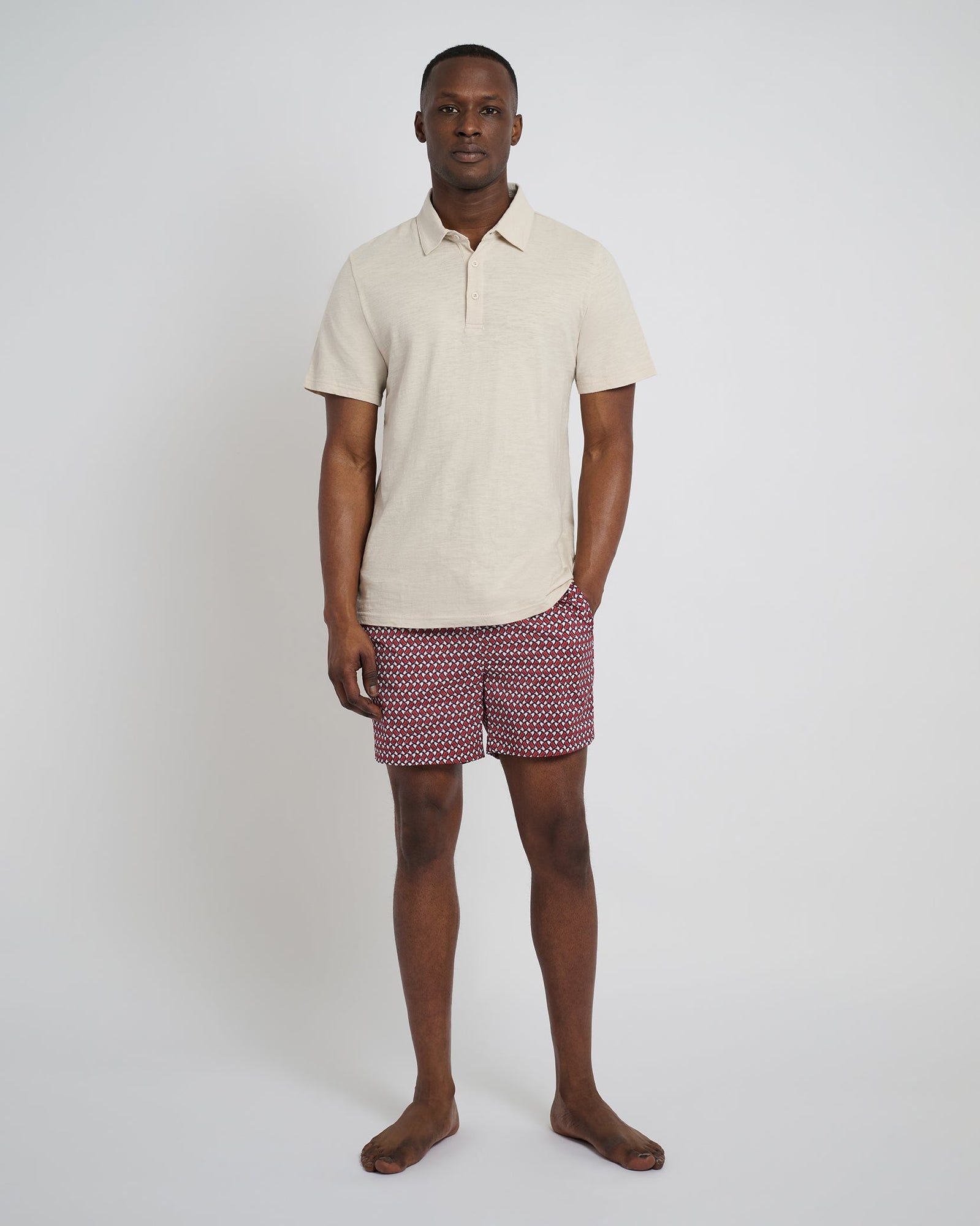 Mens | Slub Short Sleeve Polo - Leaves | Stone