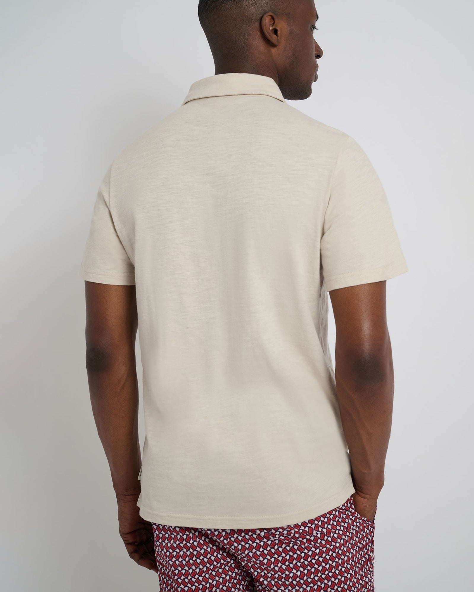 Mens | Slub Short Sleeve Polo - Leaves | Stone