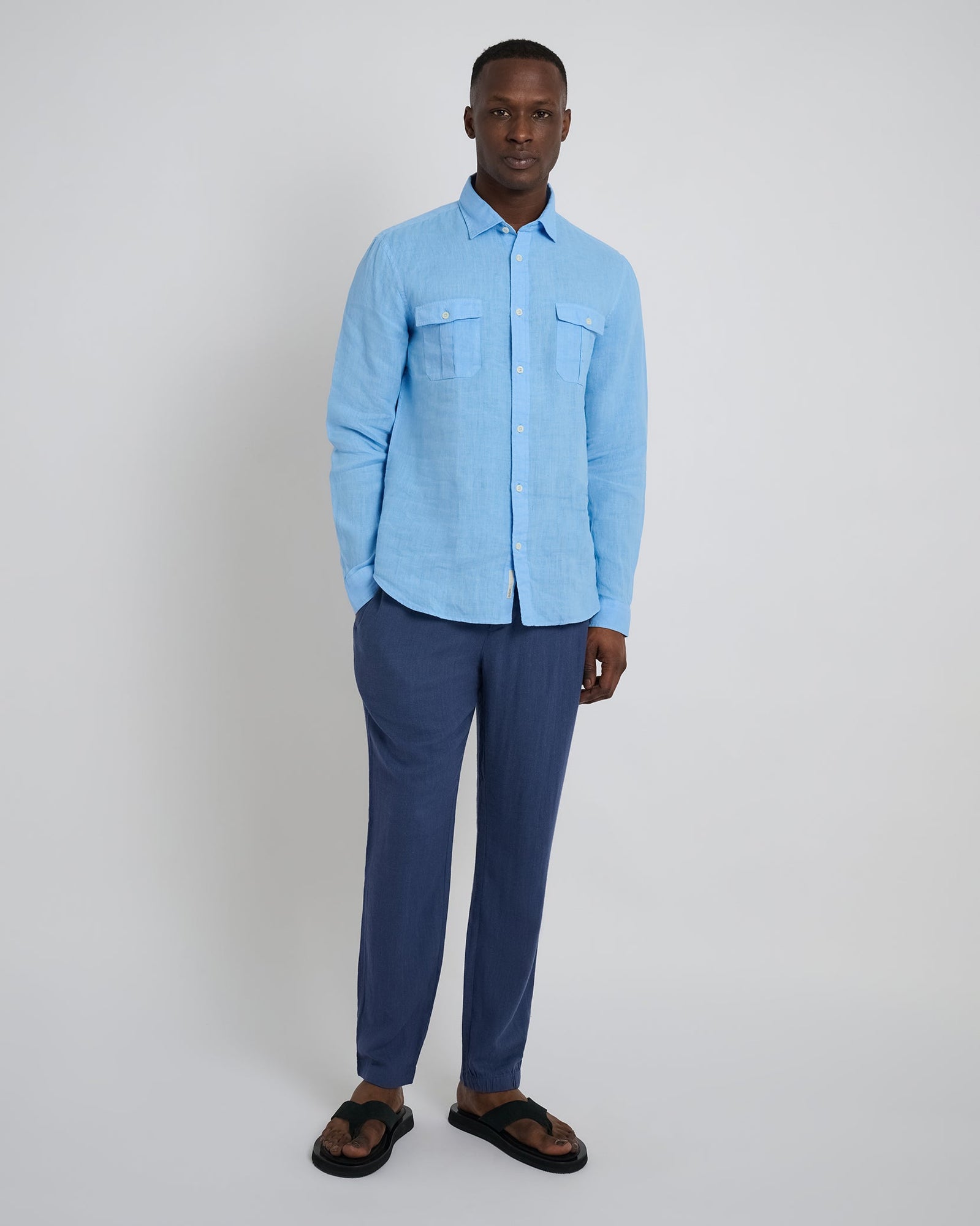Mens | Garment Dye Linen Standard Fit Shirt | Light Blue