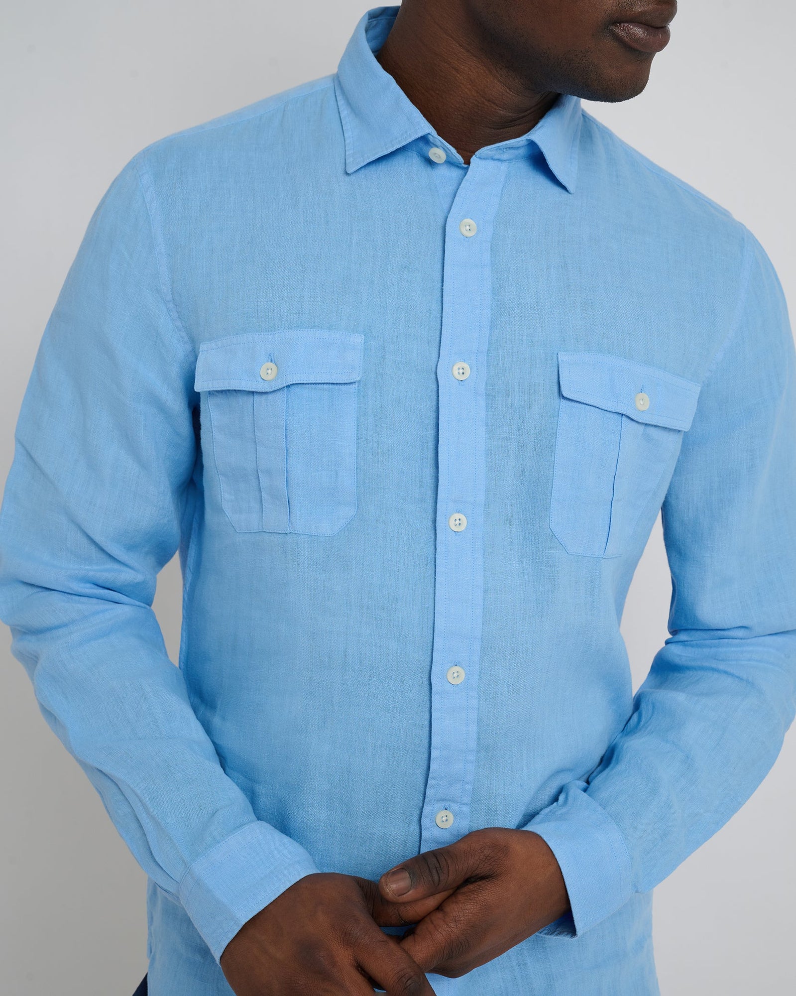 Mens | Garment Dye Linen Standard Fit Shirt | Light Blue