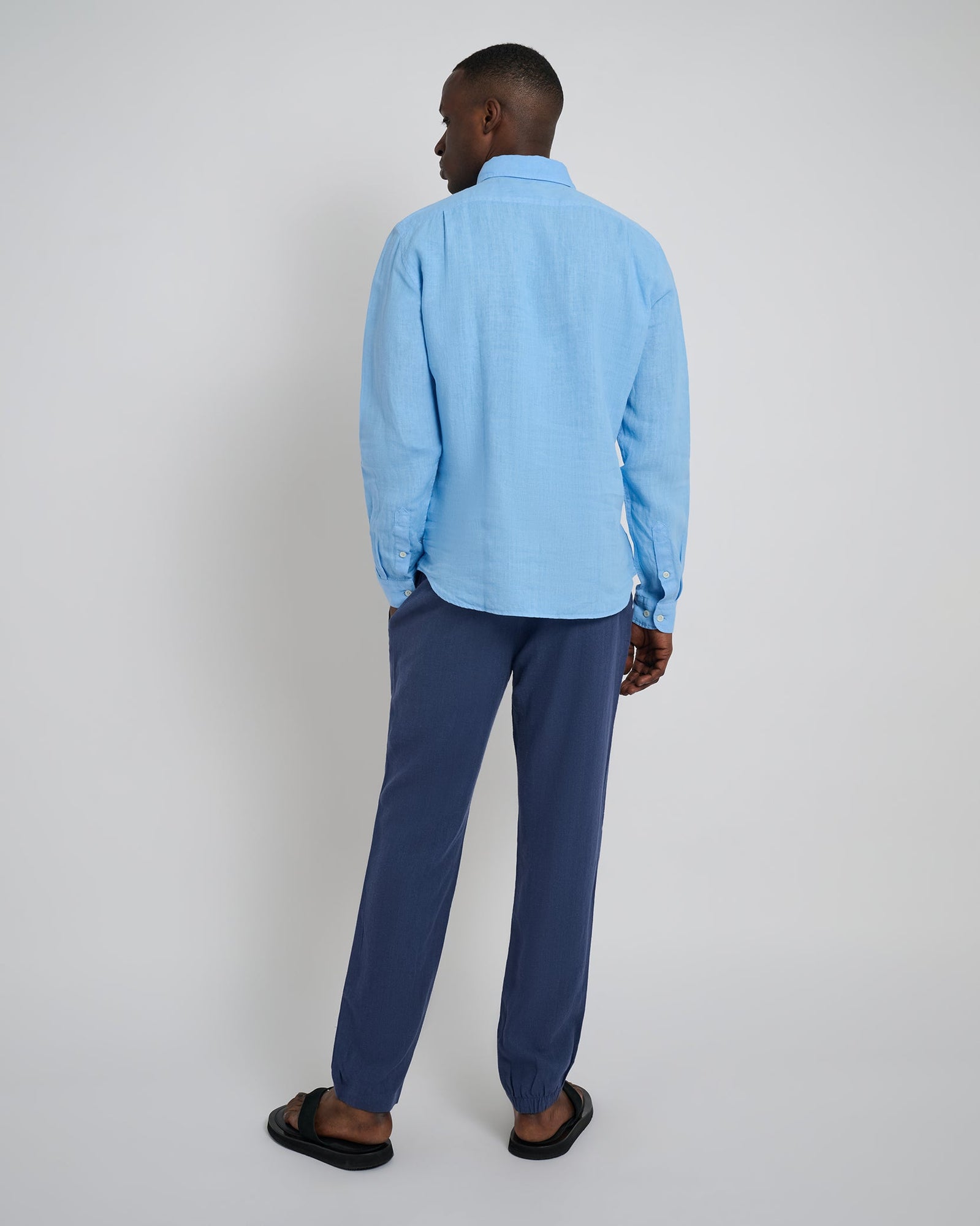 Mens | Garment Dye Linen Standard Fit Shirt | Light Blue