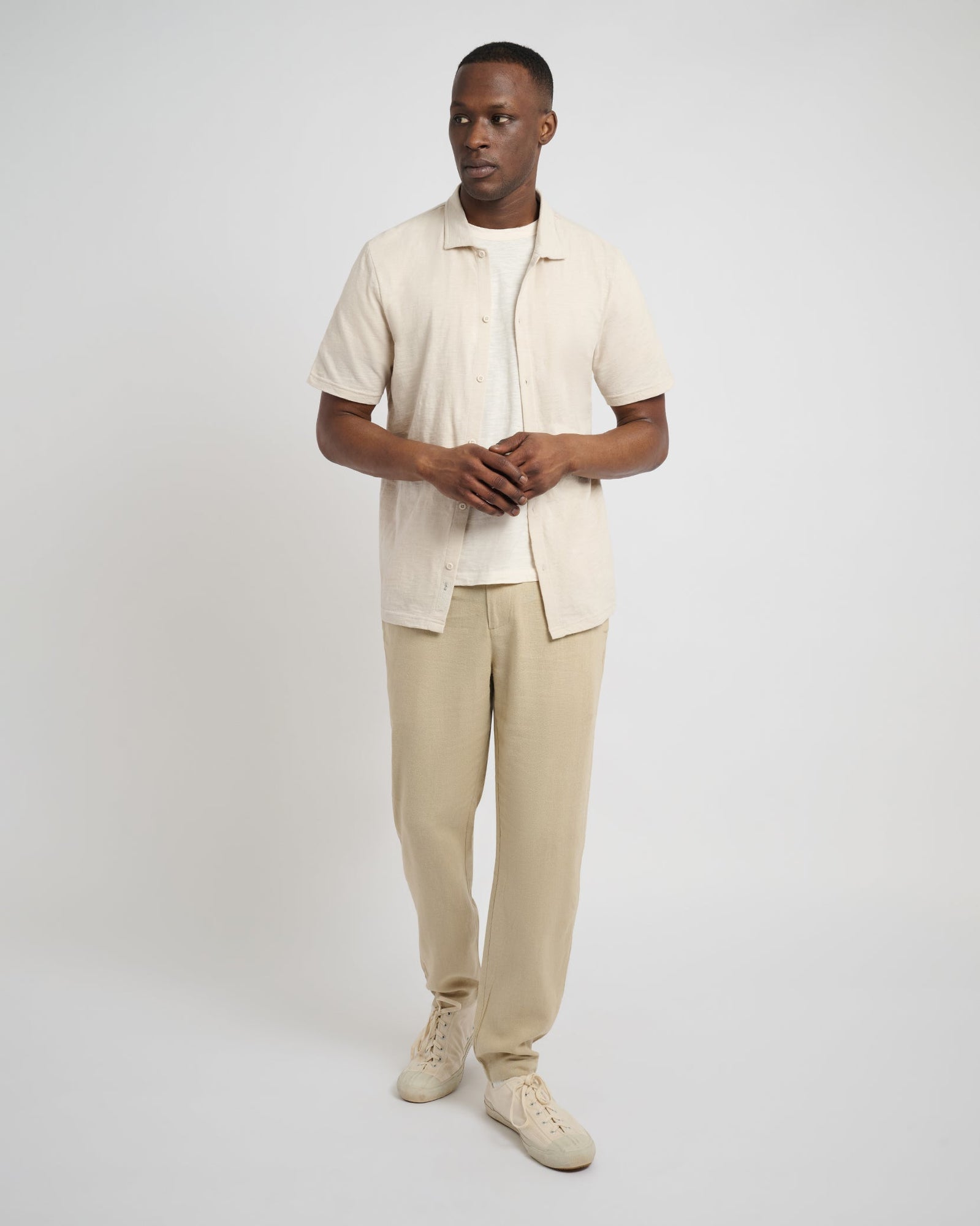 Mens | Slub Short Sleeve Button-up Shirt | Stone