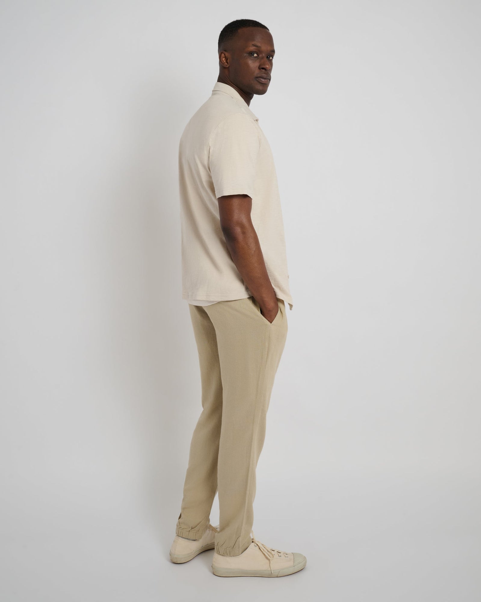 Mens | Slub Short Sleeve Button-up Shirt | Stone