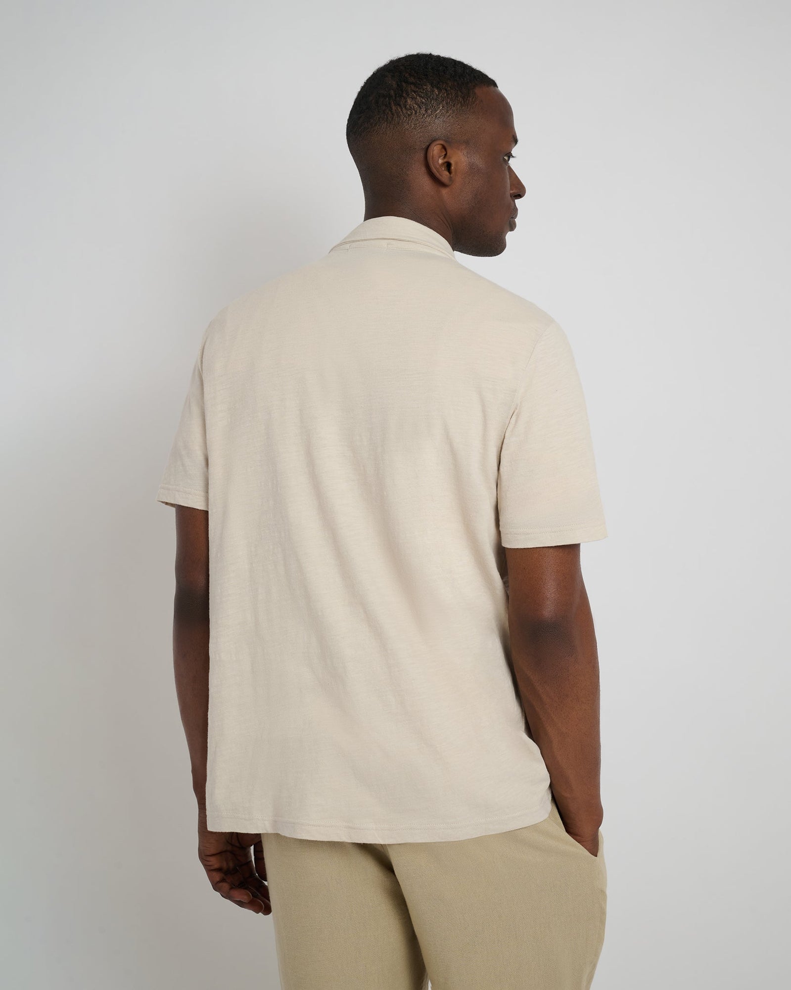 Mens | Slub Short Sleeve Button-up Shirt | Stone