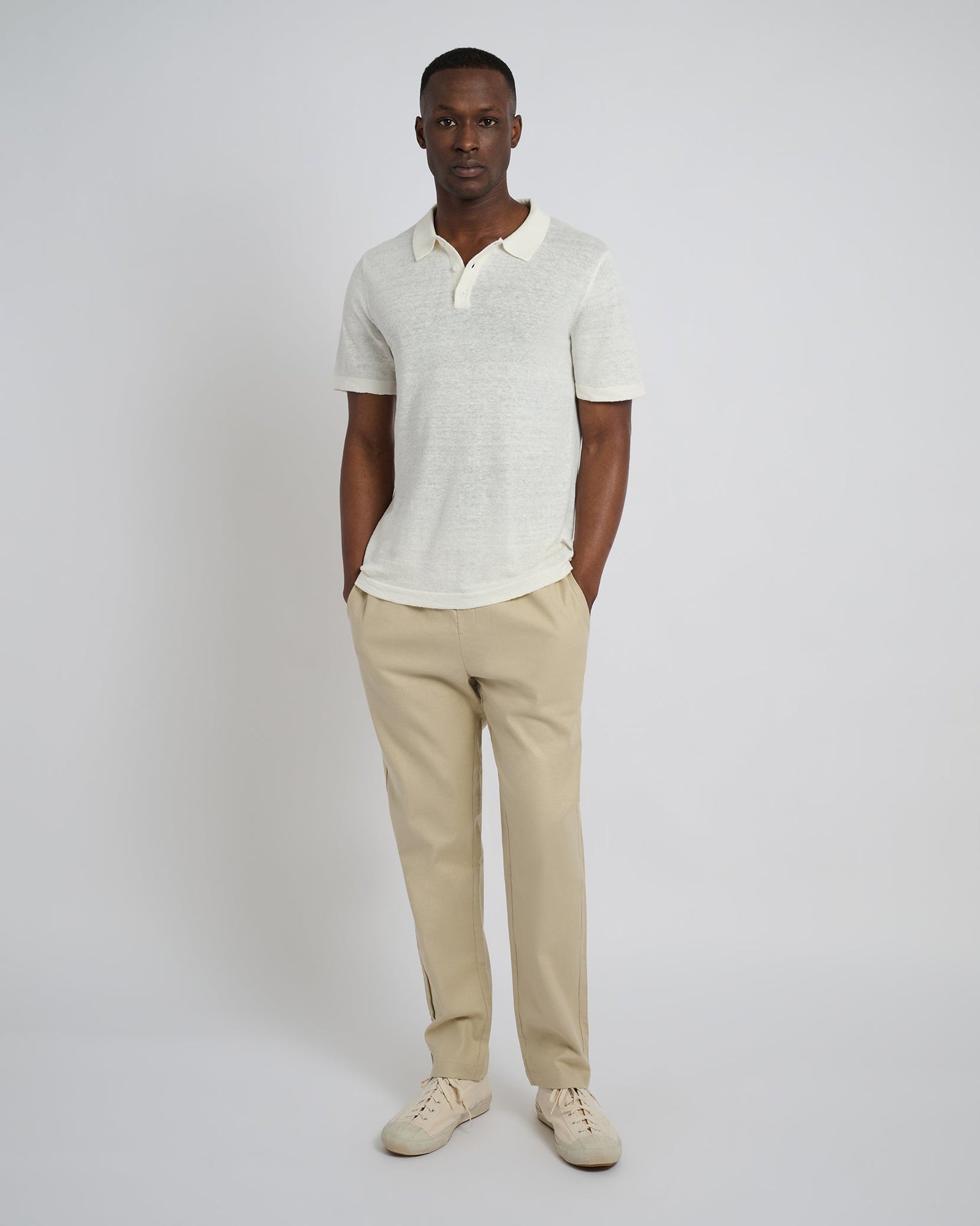 Mens | Linen Sweater Polo | Egret
