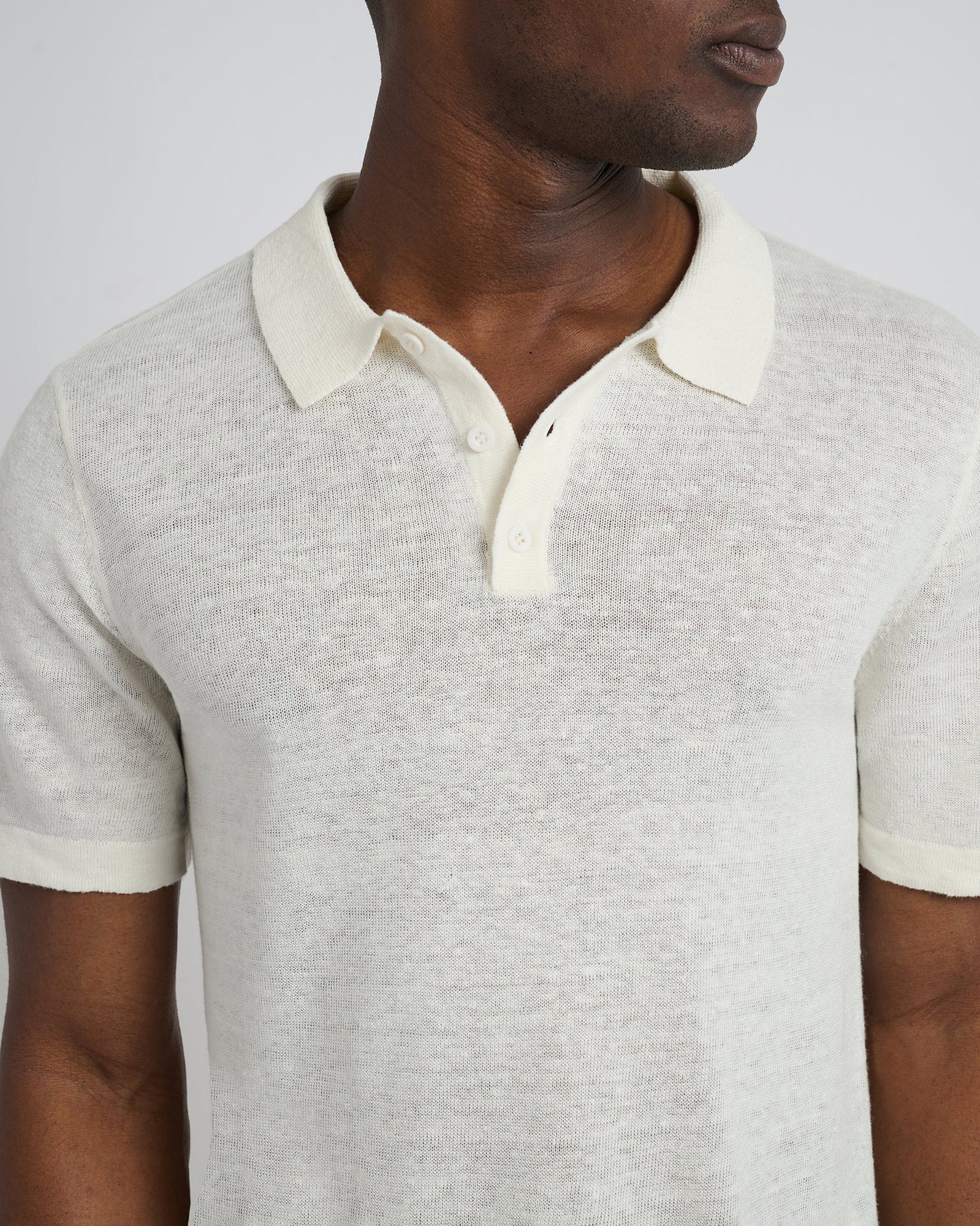 Mens | Linen Sweater Polo | Egret