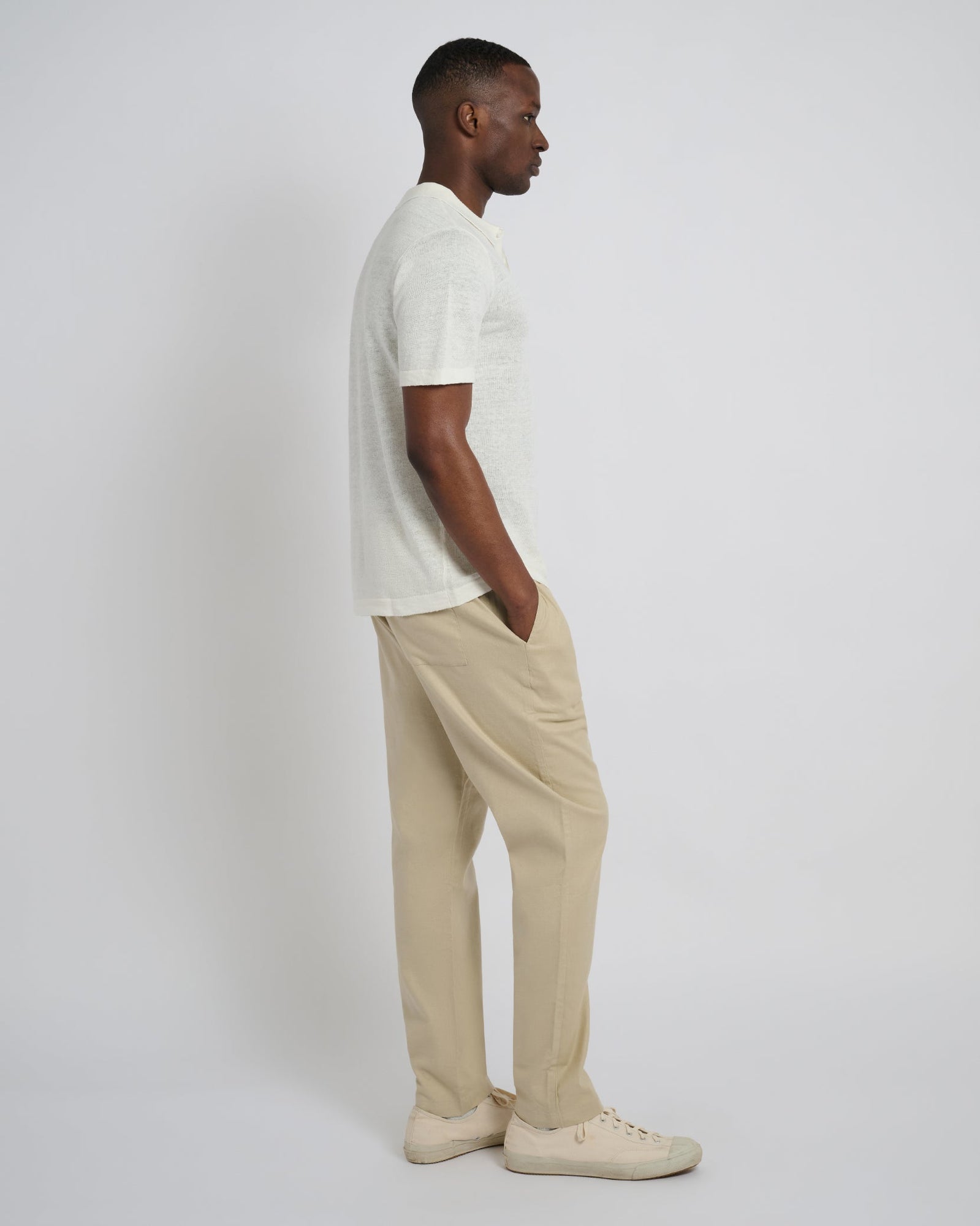 Mens | Linen Sweater Polo | Egret