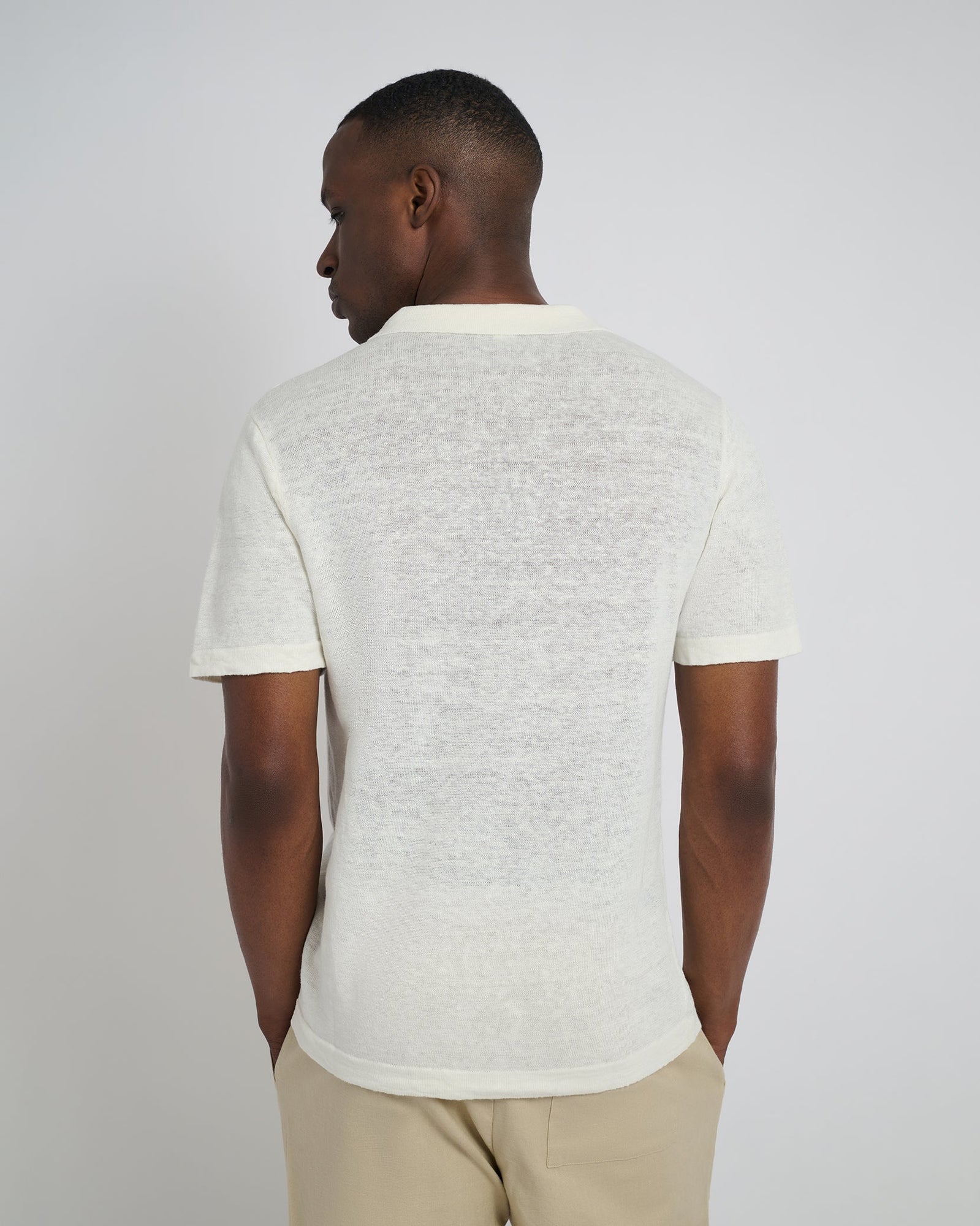 Mens | Linen Sweater Polo | Egret