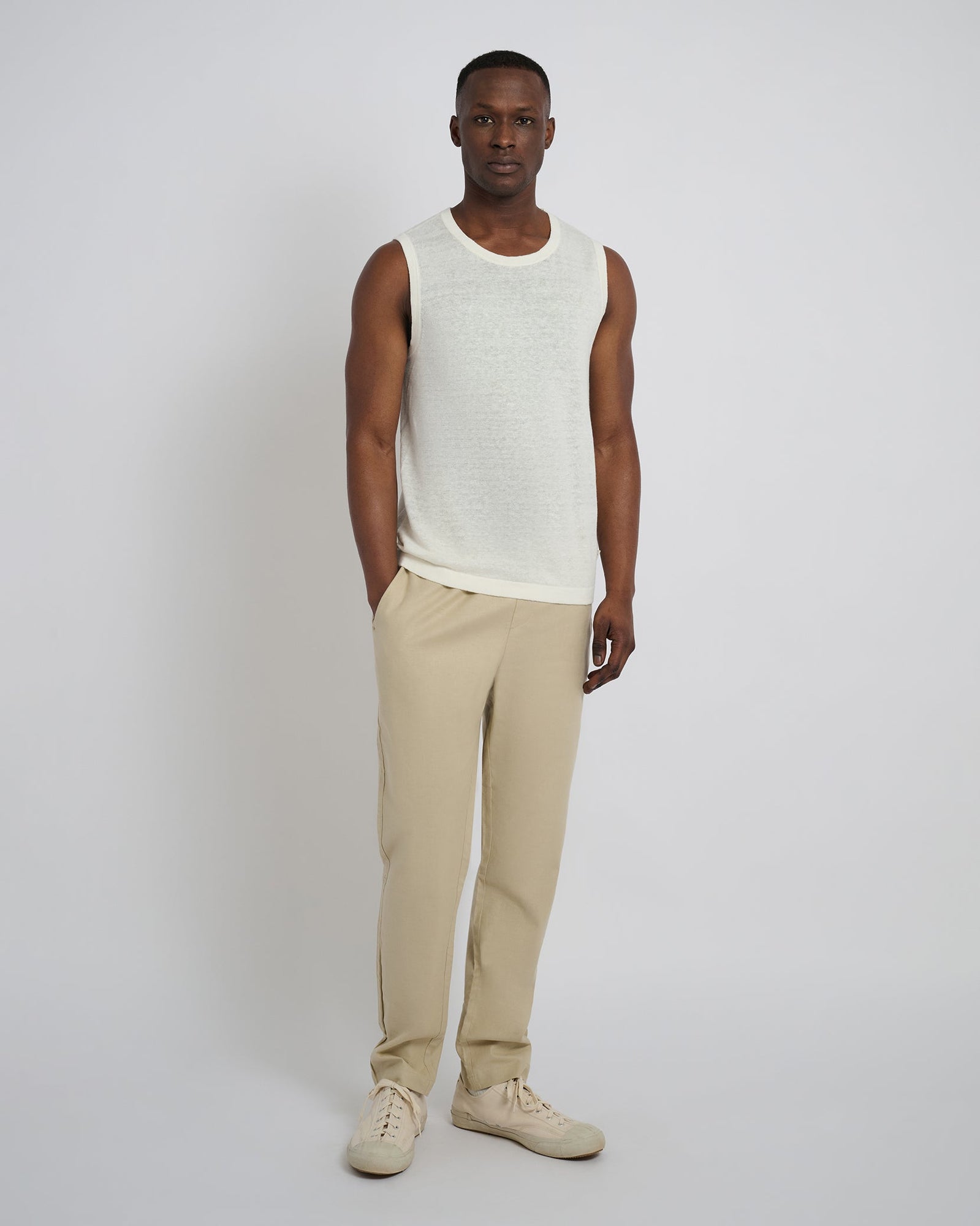 Mens | Linen Sweater Tank Top | Egret