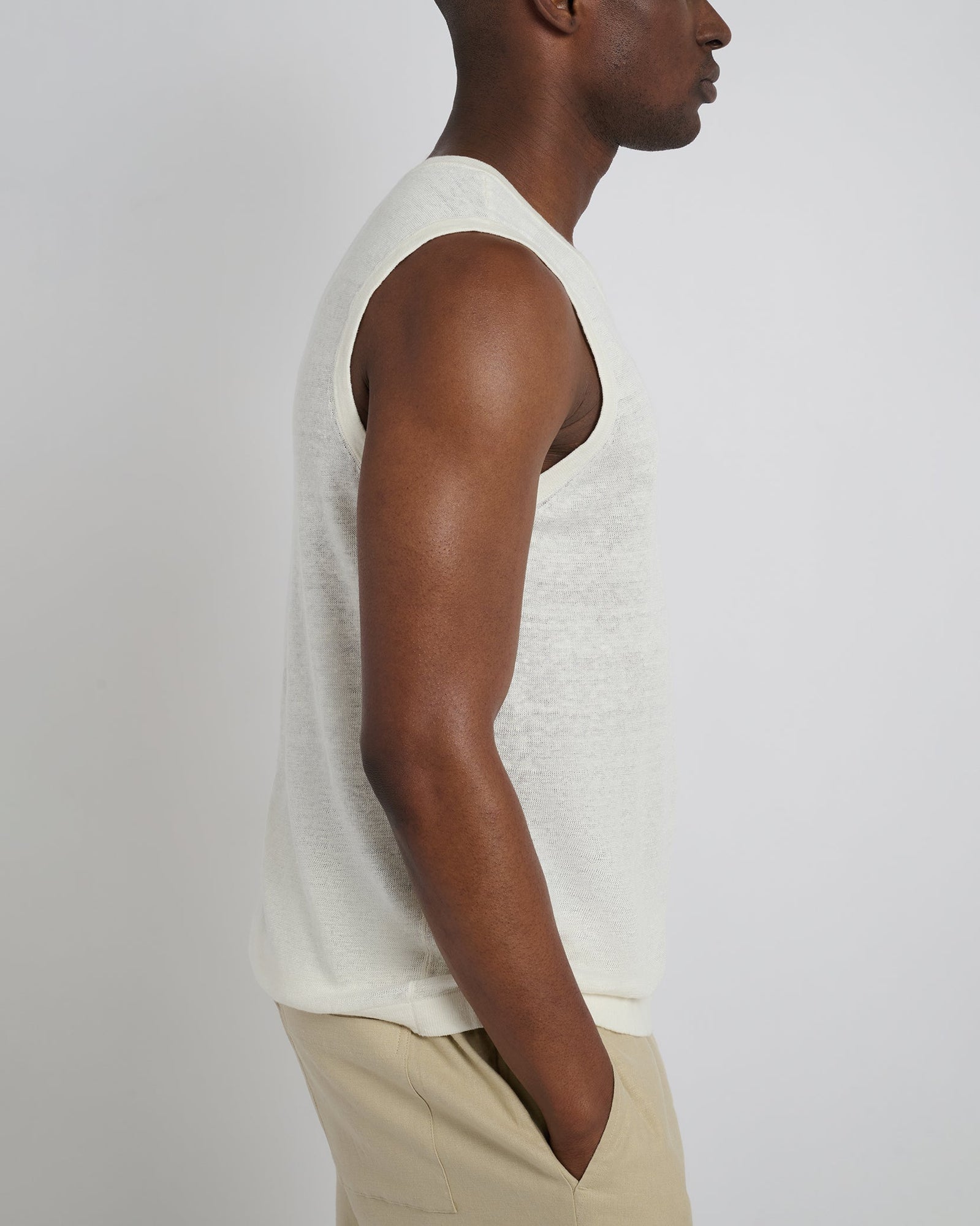 Mens | Linen Sweater Tank Top | Egret