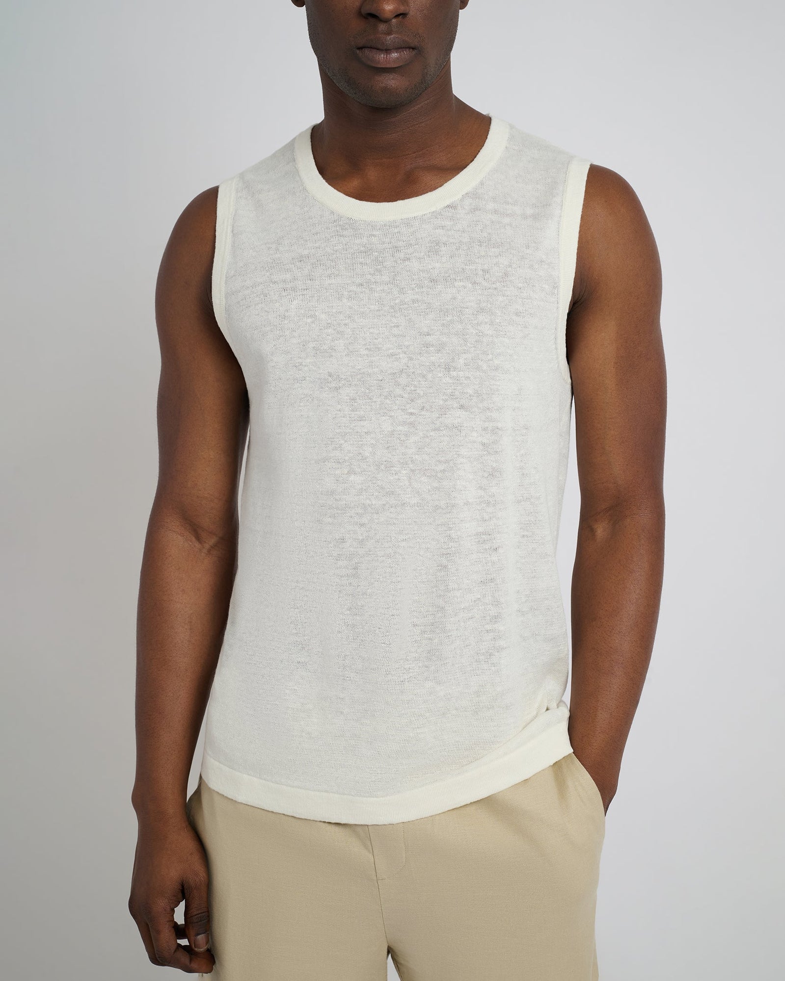 Mens | Linen Sweater Tank Top | Egret