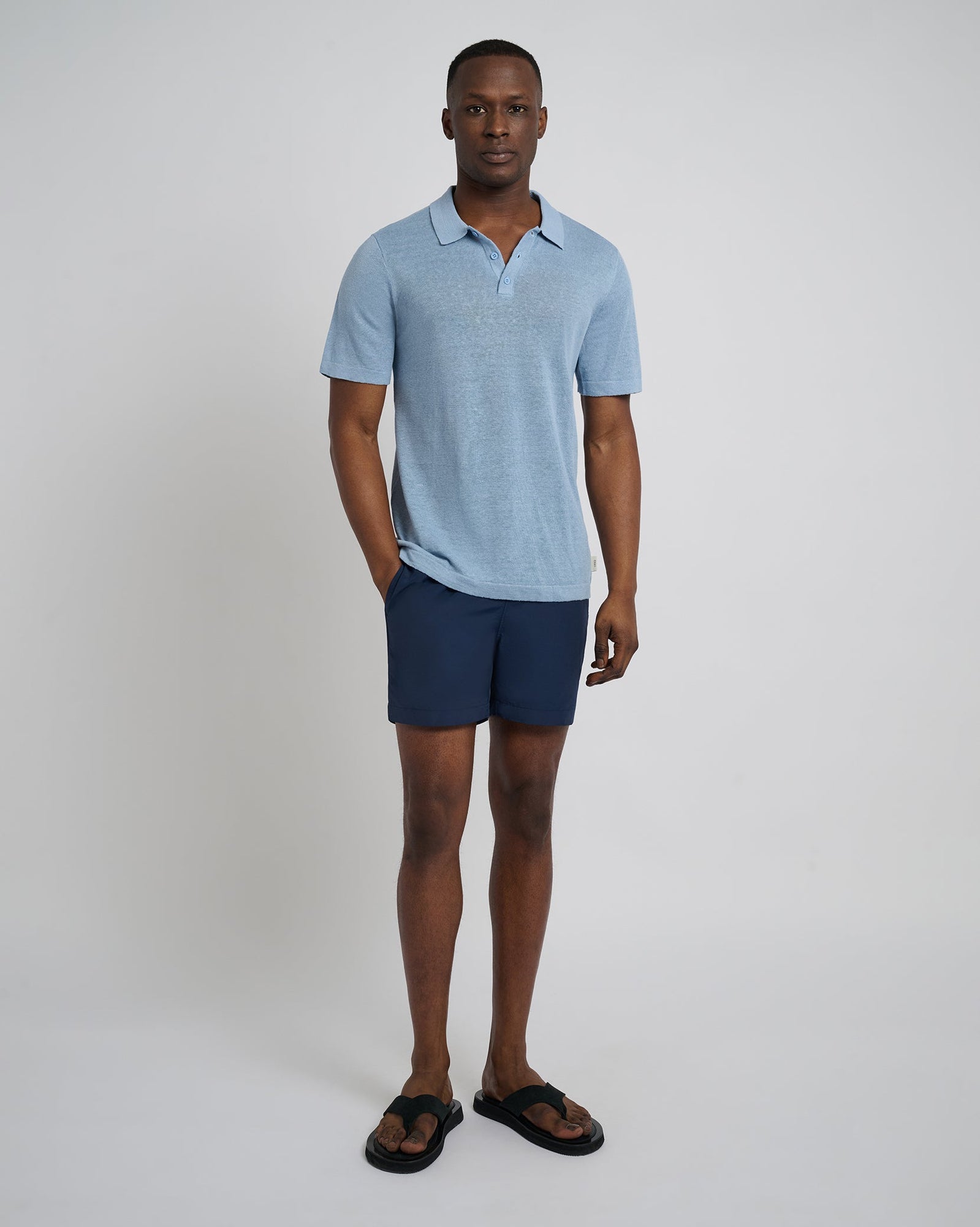 Mens | Linen Sweater Polo | Baby Blue