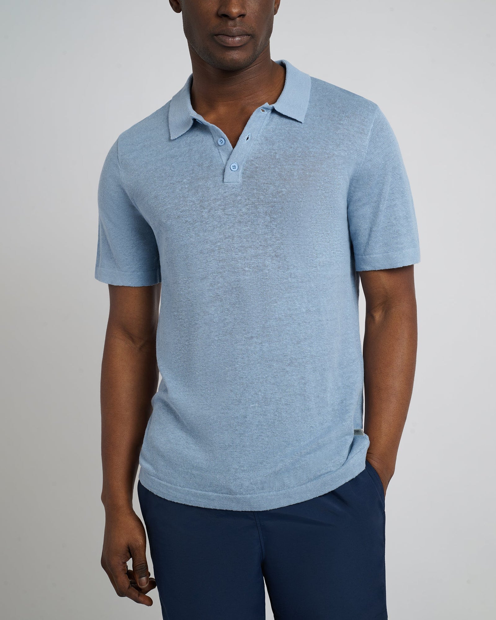 Mens | Linen Sweater Polo | Baby Blue