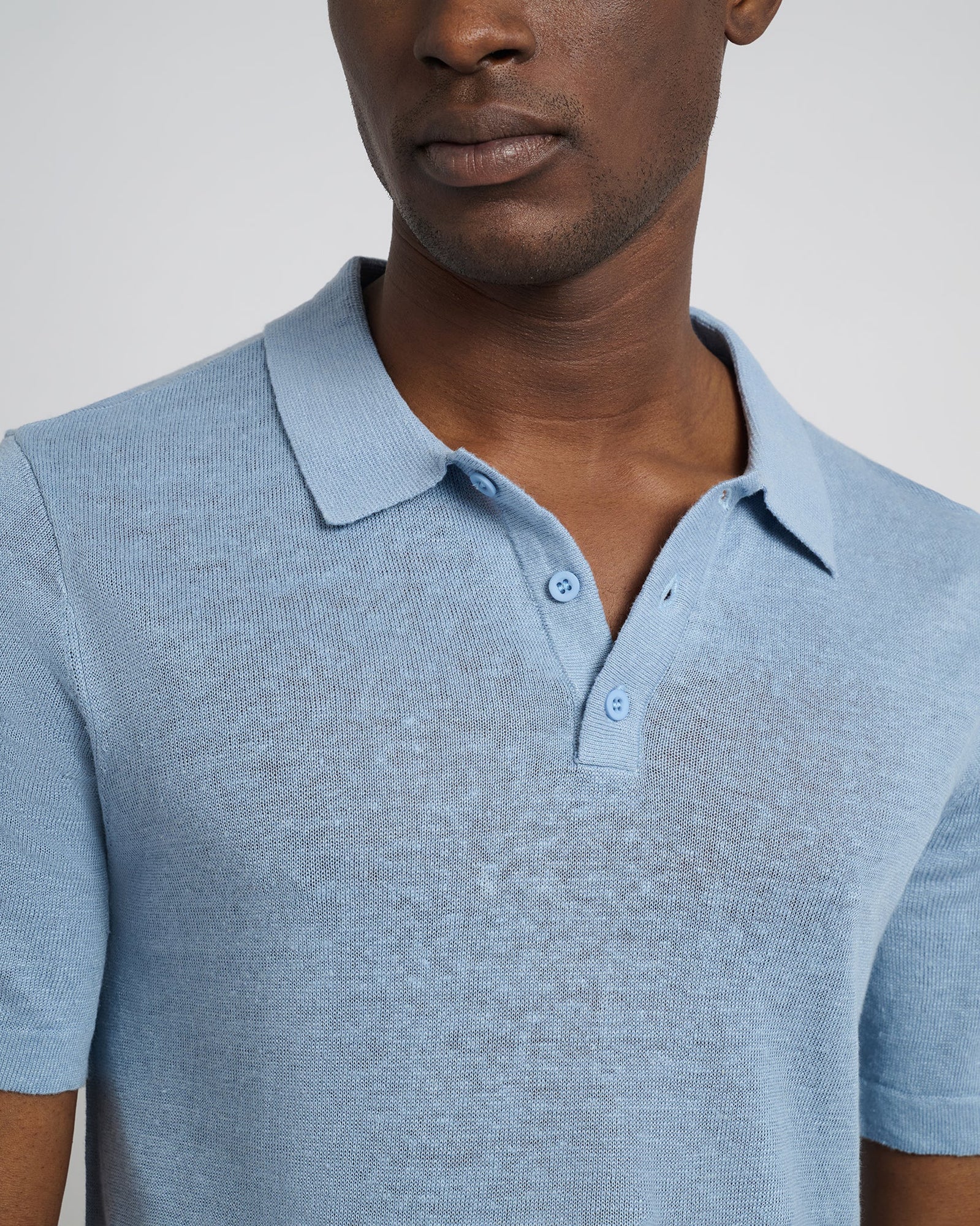 Mens | Linen Sweater Polo | Baby Blue