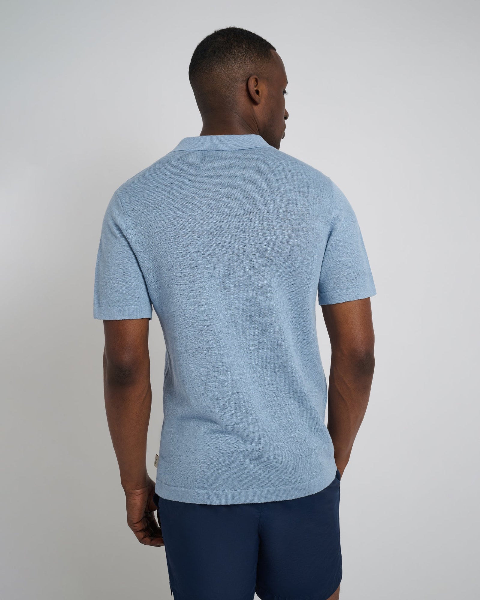 Mens | Linen Sweater Polo | Baby Blue