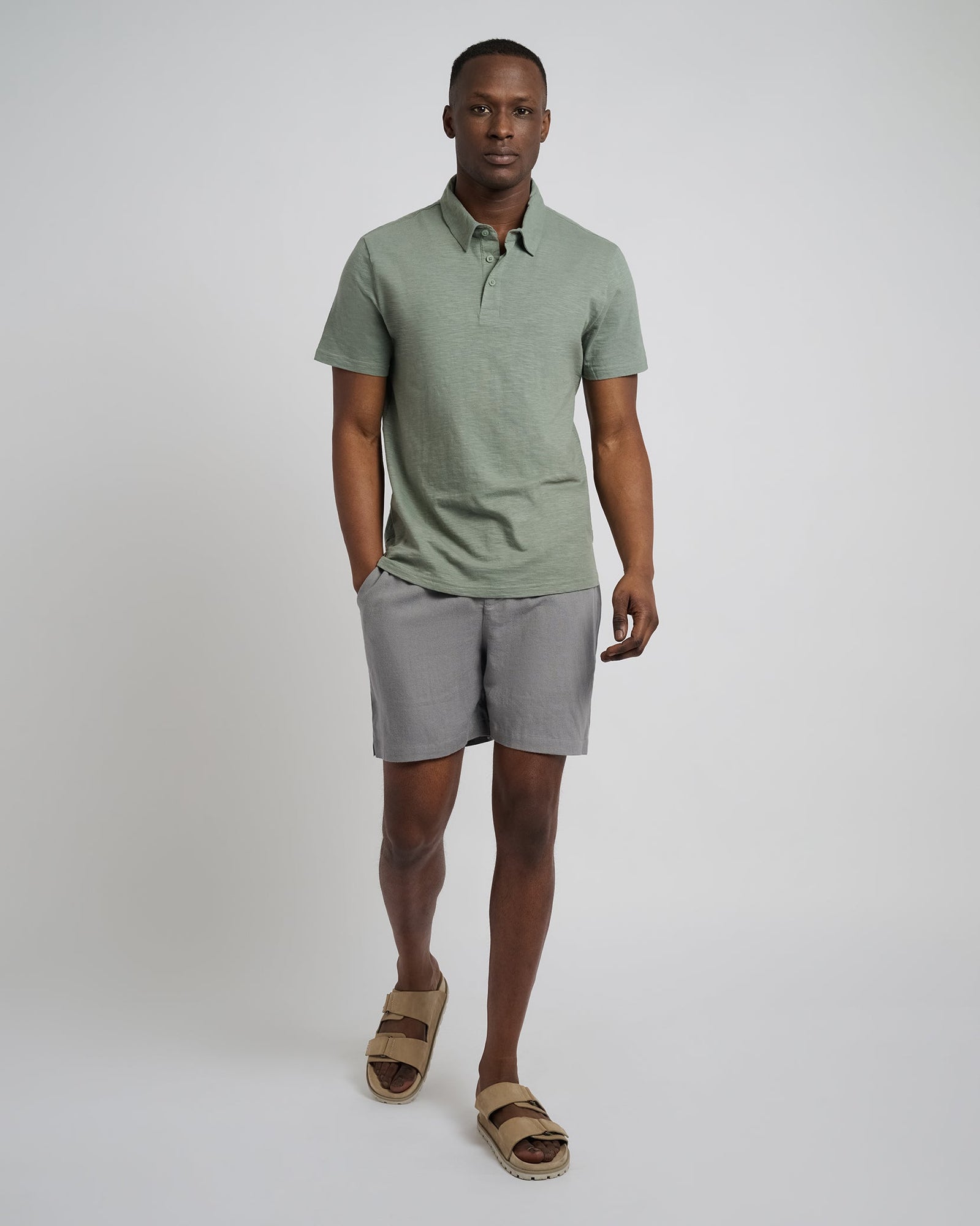 Mens | Slub Short Sleeve Polo | Agave