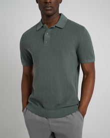 Mens | Cotton Textured Knit Polo | Agave
