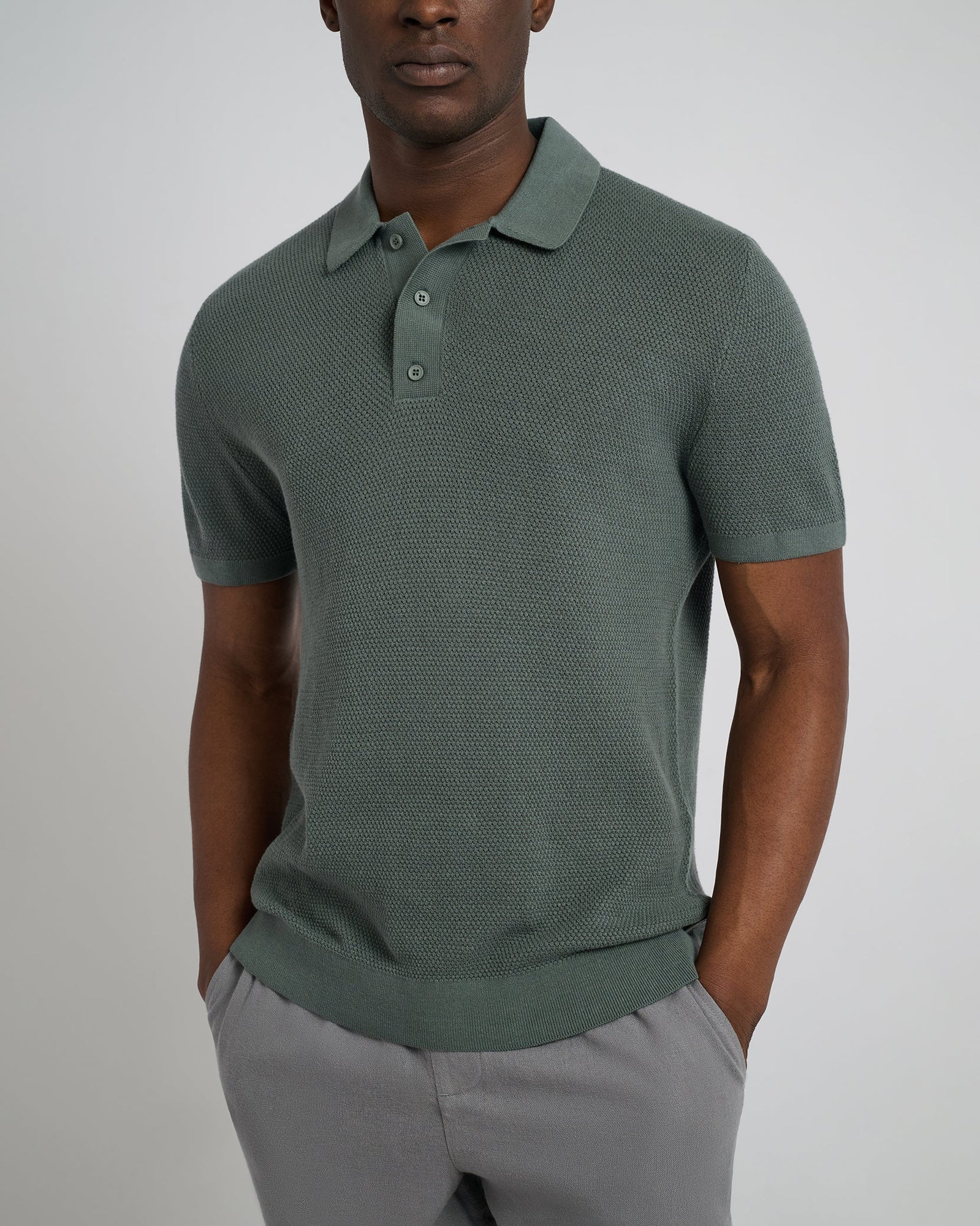 Mens | Cotton Textured Knit Polo | Agave