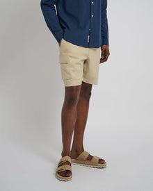 Mens | Stretch Linen Pull-On Cargo Short | Oat