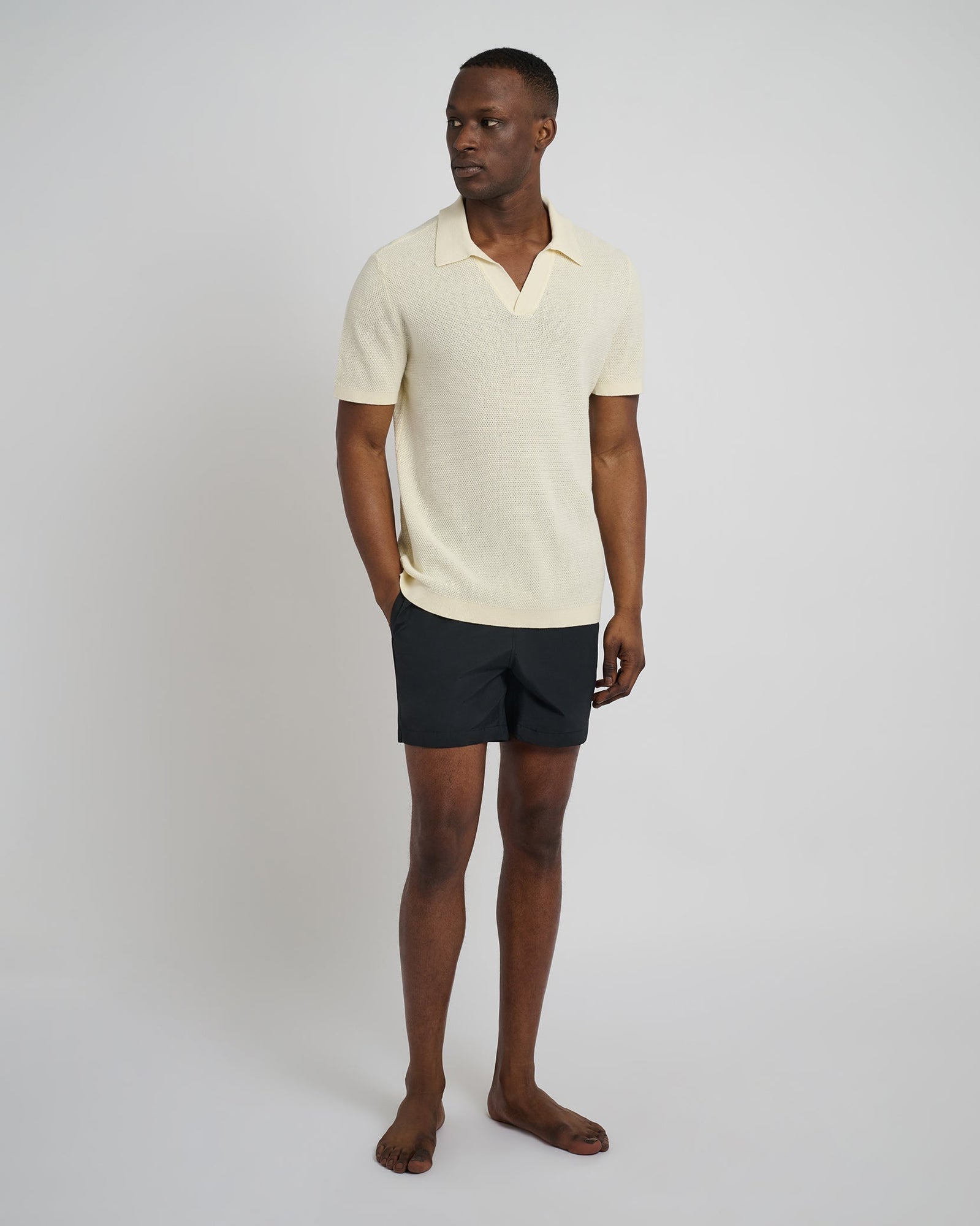 Mens | Cotton Textured Johnny Collar Polo | Light Yellow