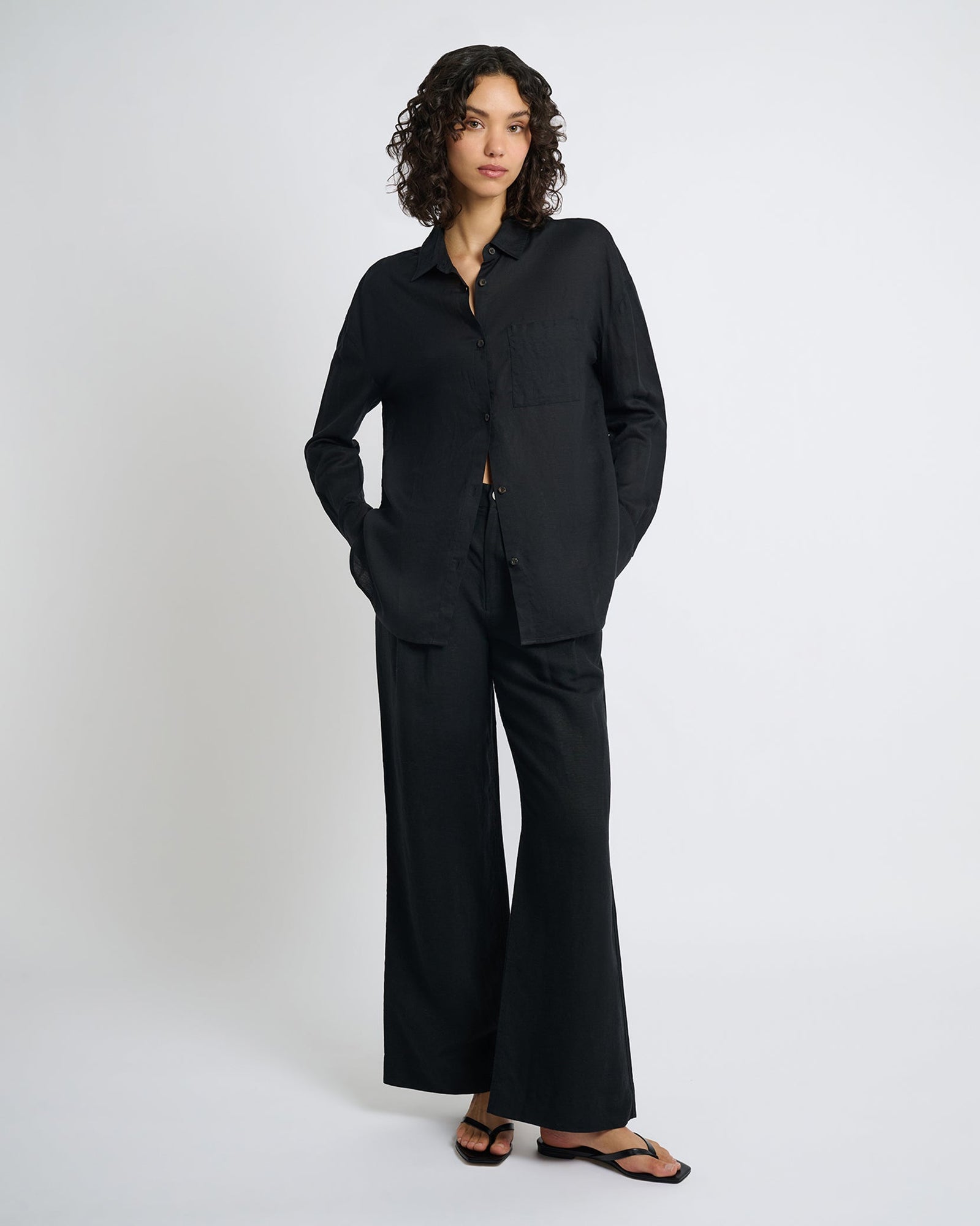 Womens | Air Linen Boyfriend Shirt | Black