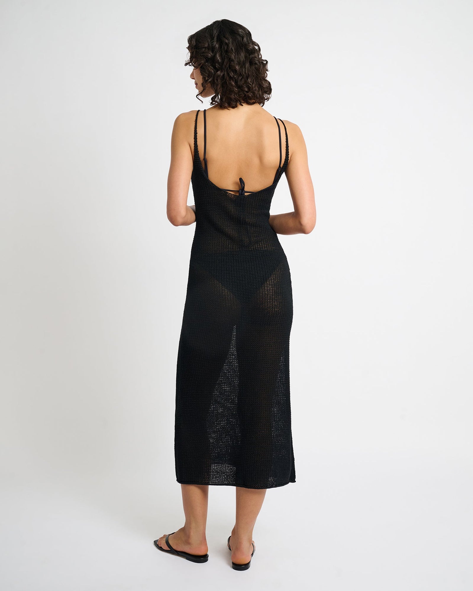 Womens | Textured Linen Sweater Scoop Maxi Dress | Black