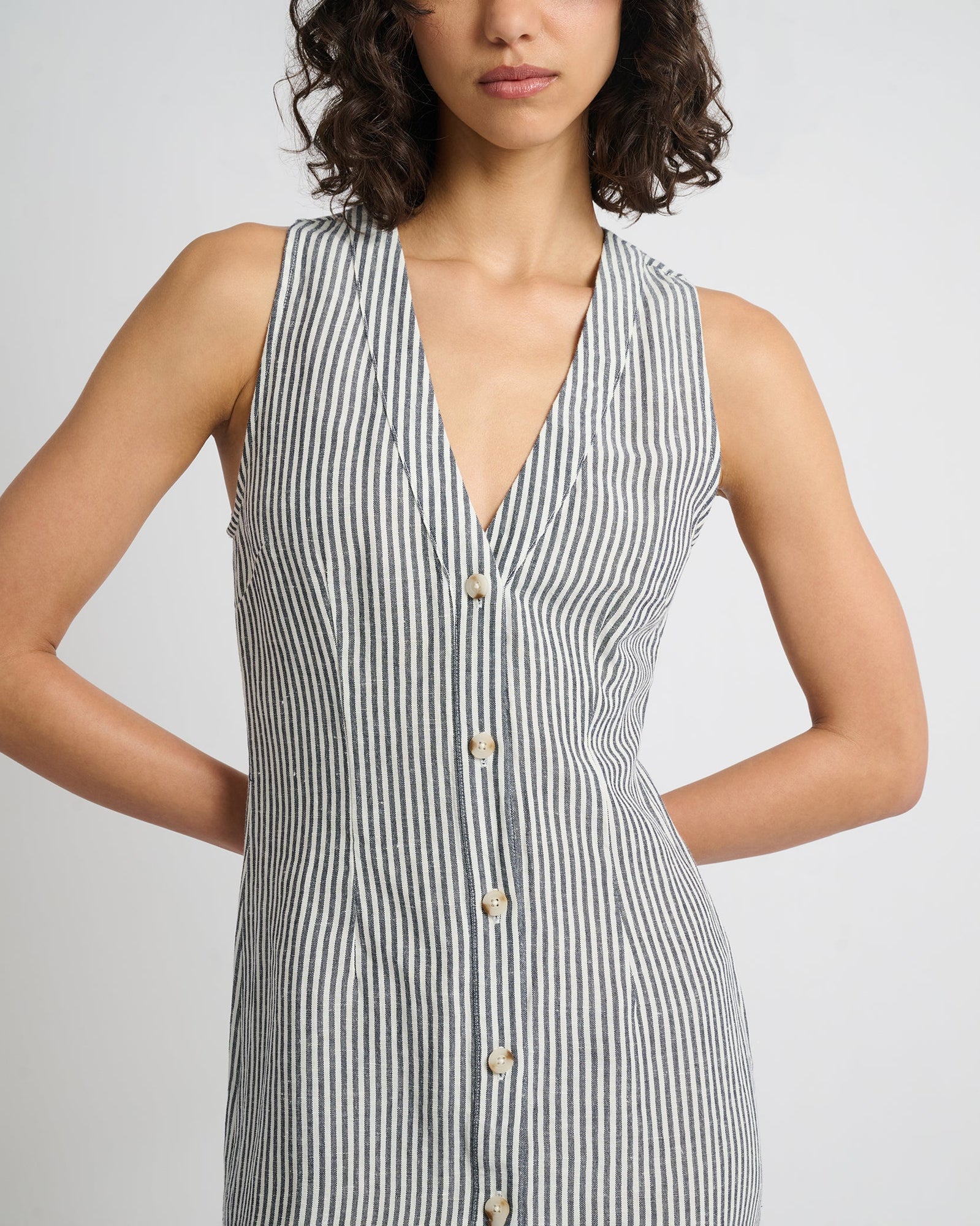 Womens | Air Linen Button Down Maxi Dress | Deep Navy/White