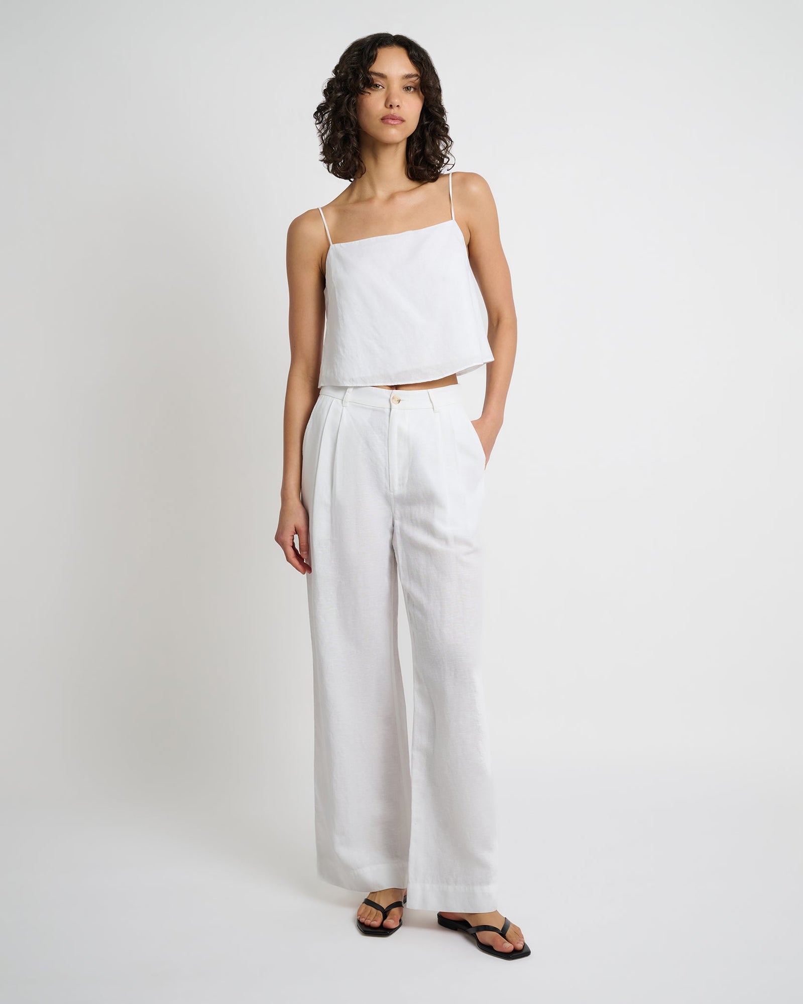 Womens | Air Linen Pleated Trouser | White