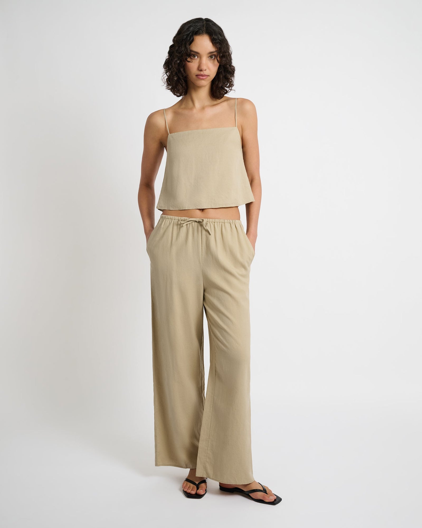 Womens | Air Linen Square Neck Tank Top | Jute