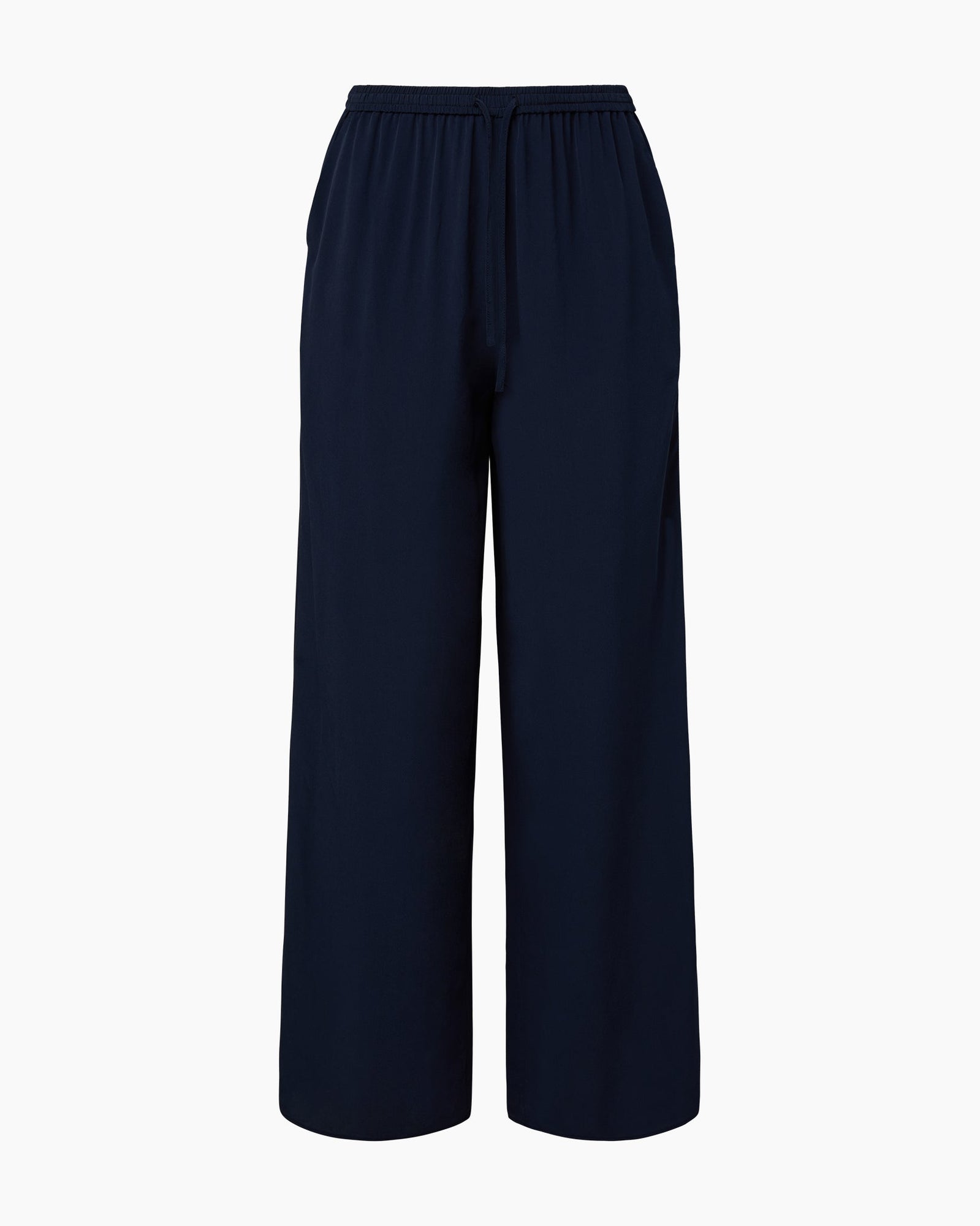Womens | Silk Wide Leg Drawstring Pant | Deep Navy