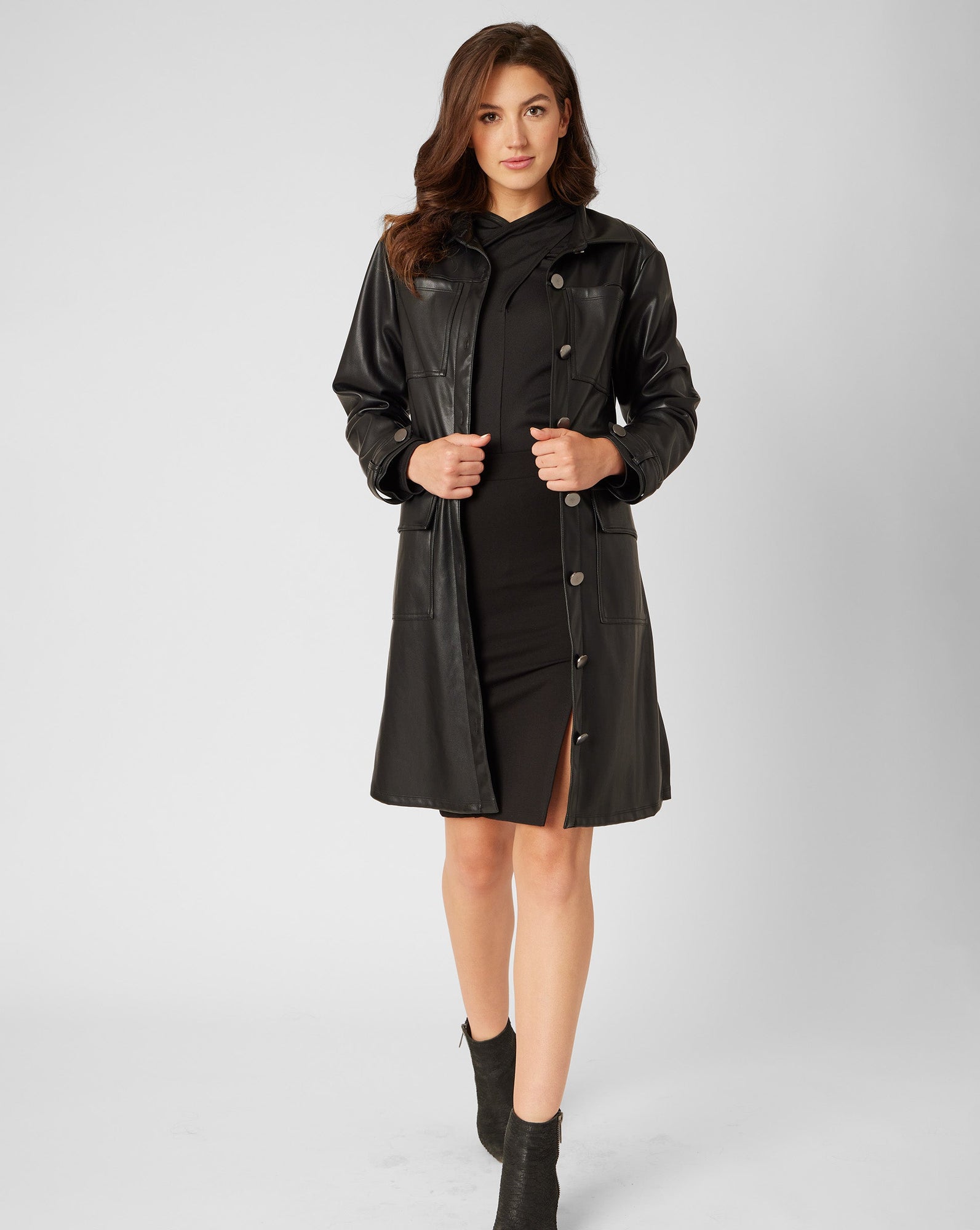 Adrienne Landau | Obsidian Vegan Leather Trench Coat | Jet Black