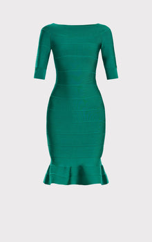 Off-Shoulder Flare Dress | Alpine Green