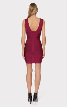 V Neck Mini Bandage Dress | Raspberry