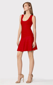 Scooped Sleeveless A-Line Bandage Dress | Lipstick Red