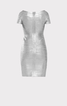 Off-Shoulder Bandage Dress Foil | Silver Foil