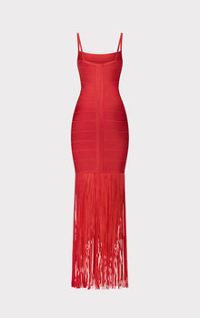 Banded Fringe Gown | Lipstick Red