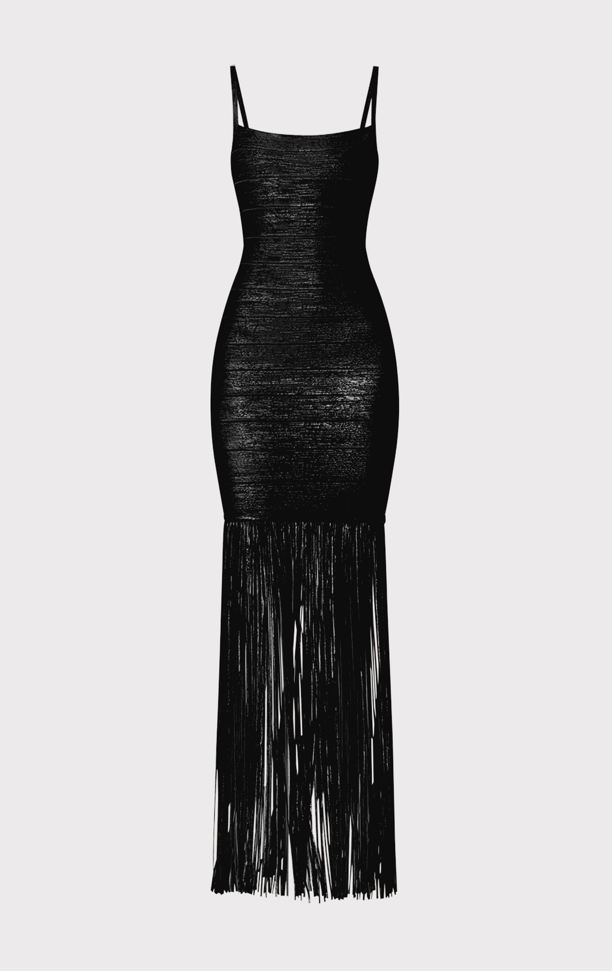 Banded Foil Fringe Gown | Black Foil