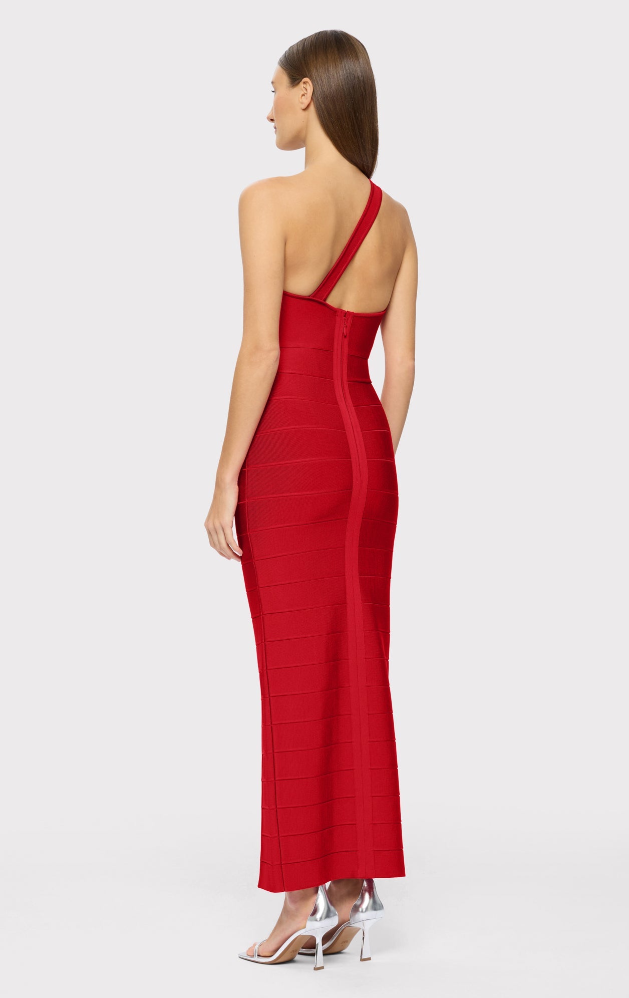 One Shoulder Bandage Gown W Slit | Lipstick Red