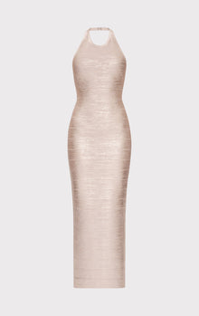 Foil Halter Bandage Gown | Rose Gold Foil