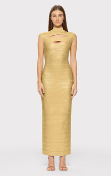 Foil Cap Sleeve Cut-Out Gown | Gold Foil