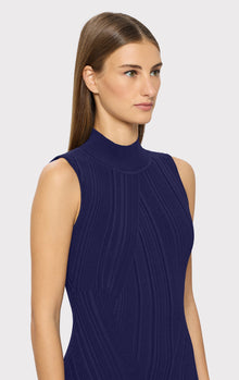 Rib Knit Sleeveless Turtleneck Dress | Classic Blue