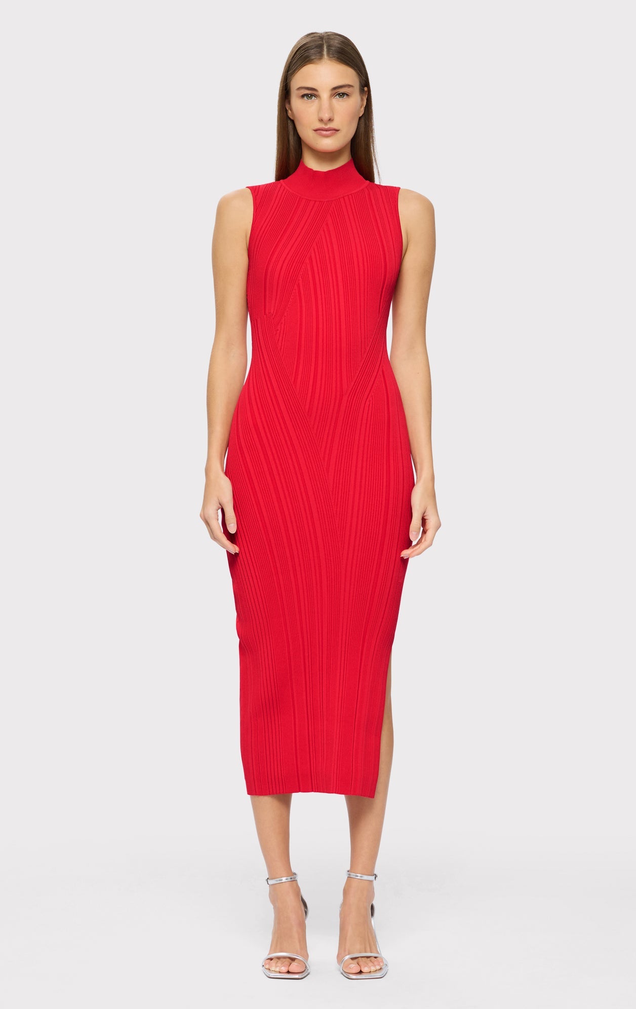 Rib Knit Sleeveless Turtleneck Dress | Red Lacquer