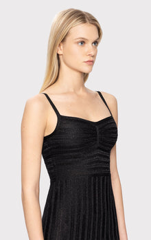 Lurex Eyelash Sweetheart Dress | Metallic Black