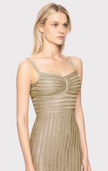 Lurex Eyelash Sweetheart Dress | Metallic Gold