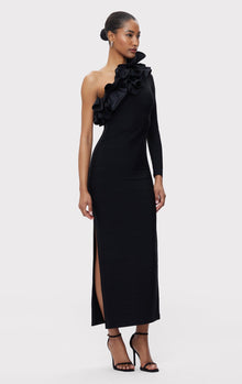 Asymmetrical Ruffle Gown | Black