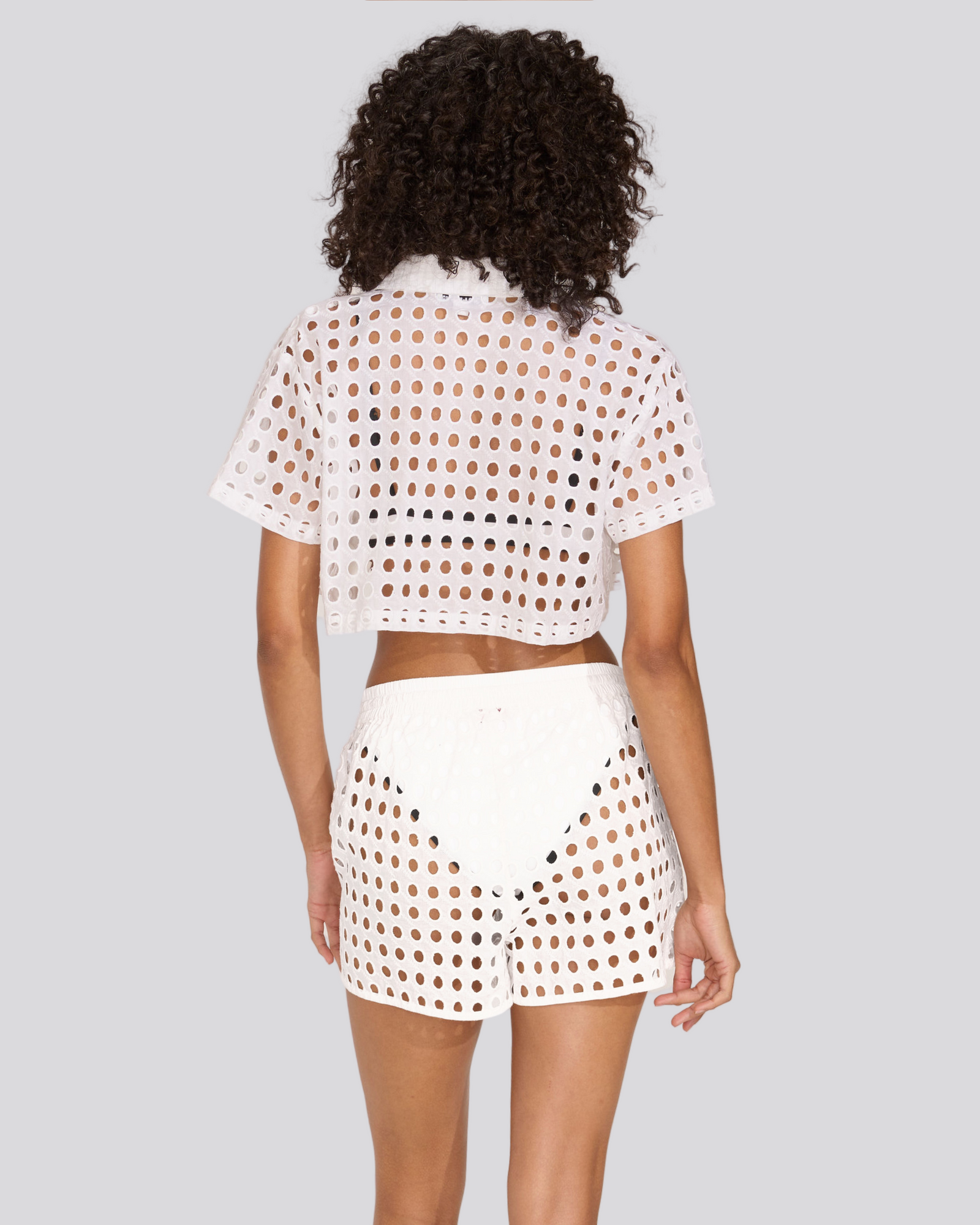 Women | Eyelet Cropped Cabana Shirt | Optic White