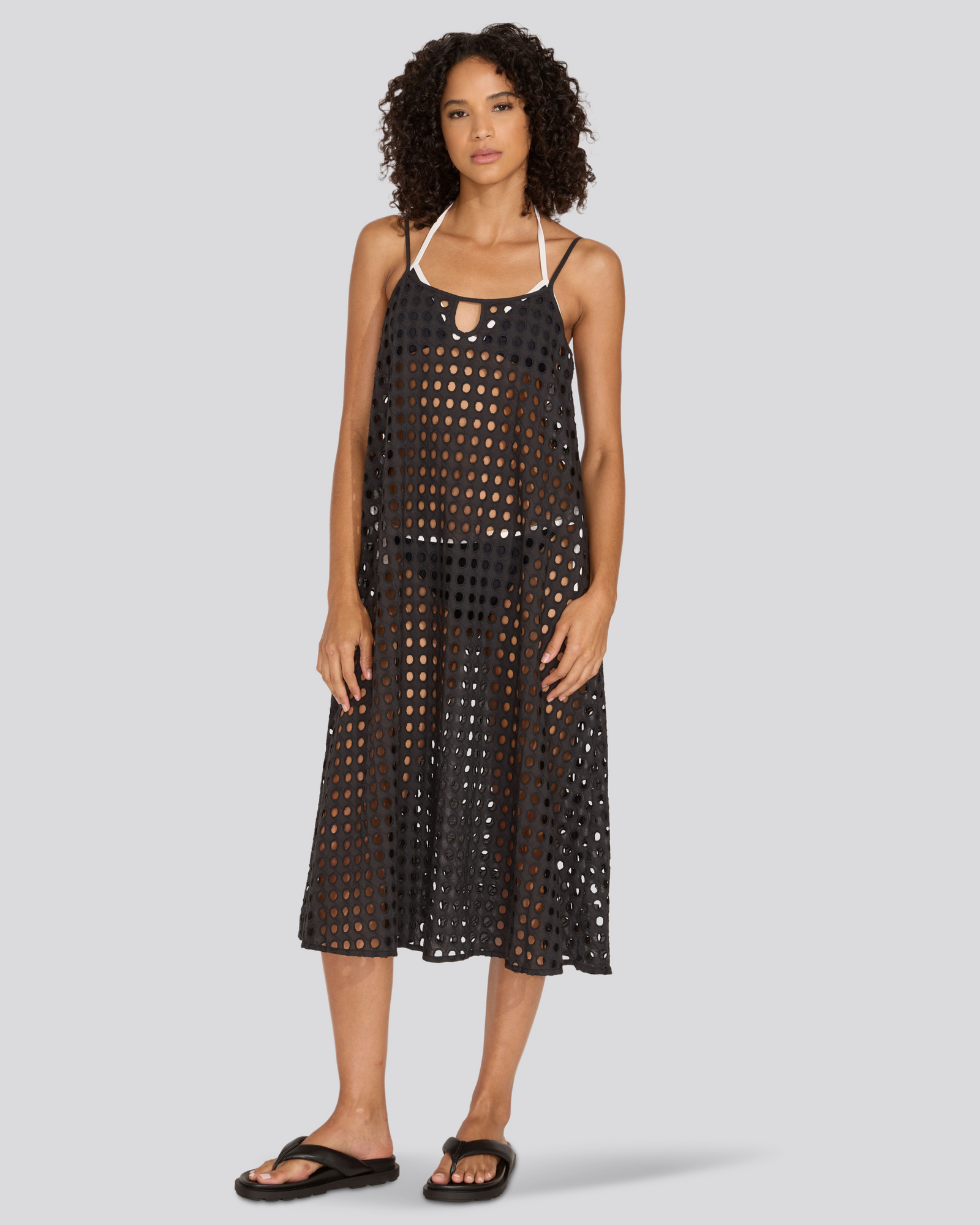 Women | Eyelet Annika Midi Dress | Noir