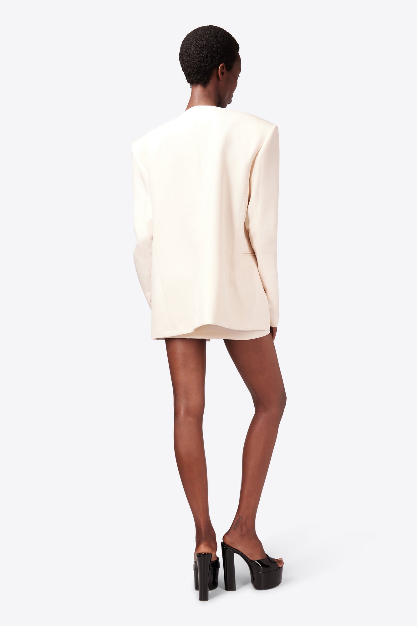 Crystal Brooch Collarless Blazer | Whipped White