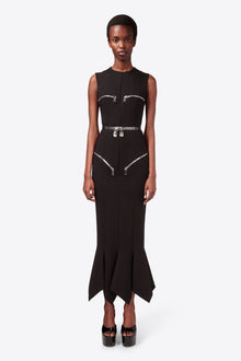 Handkerchief Zipper Midi Dress | Black