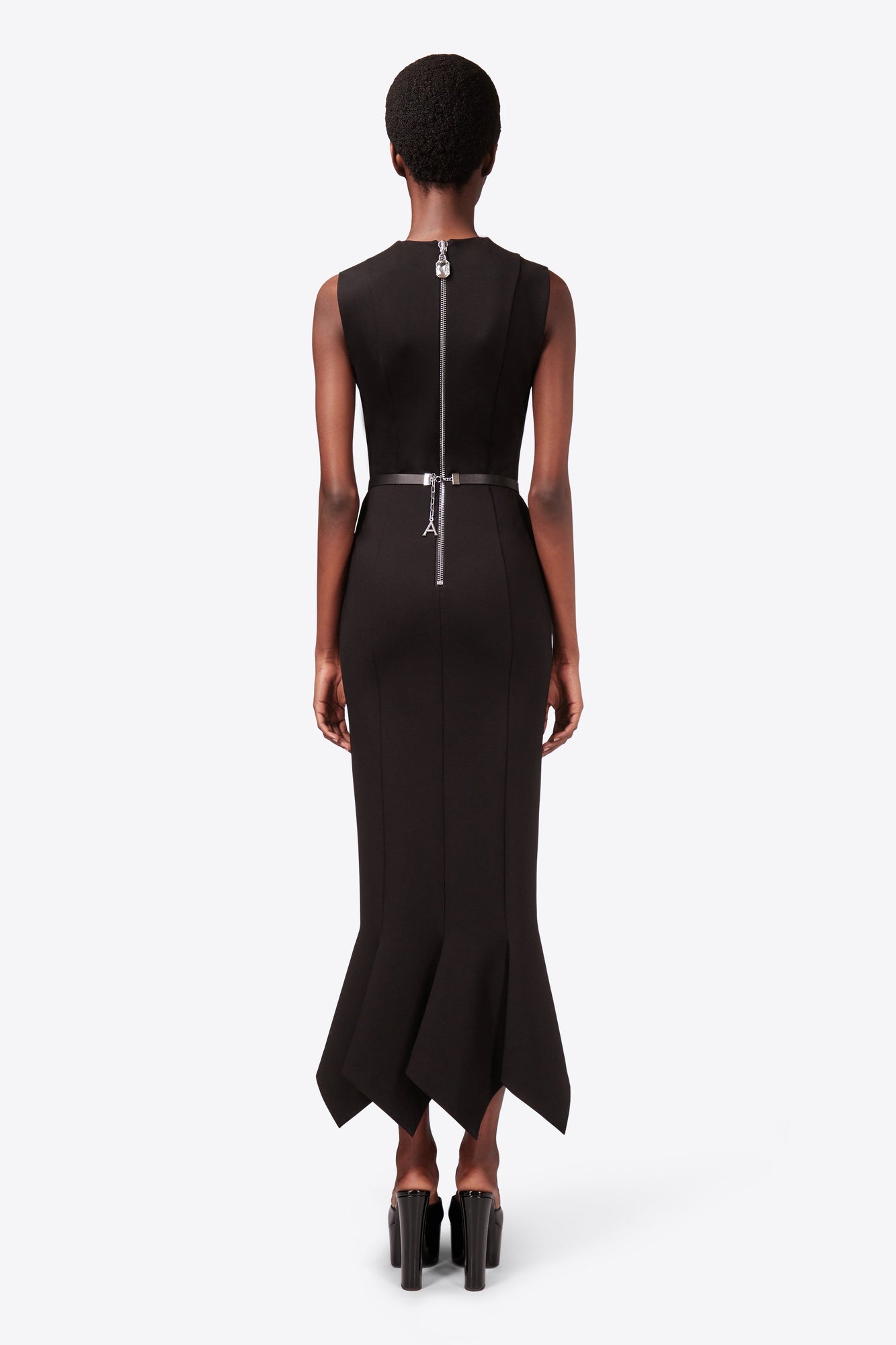 Handkerchief Zipper Midi Dress | Black